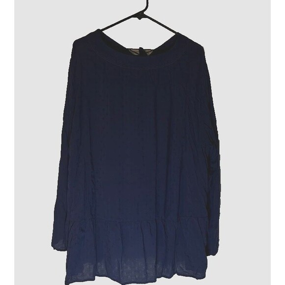 Lane Bryant Business Casual Dressy Peasant Navy Blue Long Sleeve Blouse SZ 24 - Picture 2 of 6